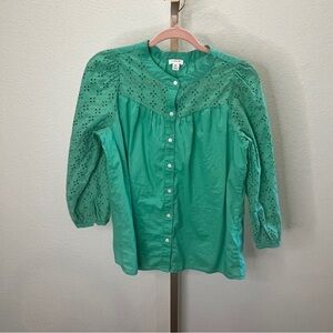 J. Crew Eyelet detail Button Down Blouse Venetian Green MP